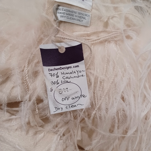 NWT Ivory Pashmina with Ostrich Feather Trim 28x82 - Picture 3 of 4